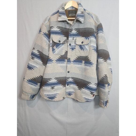 Jachs New York Flannel Aztec Southwest Shacket Wool Blend Blue Men’s Sz 2XL - Picture 2 of 7